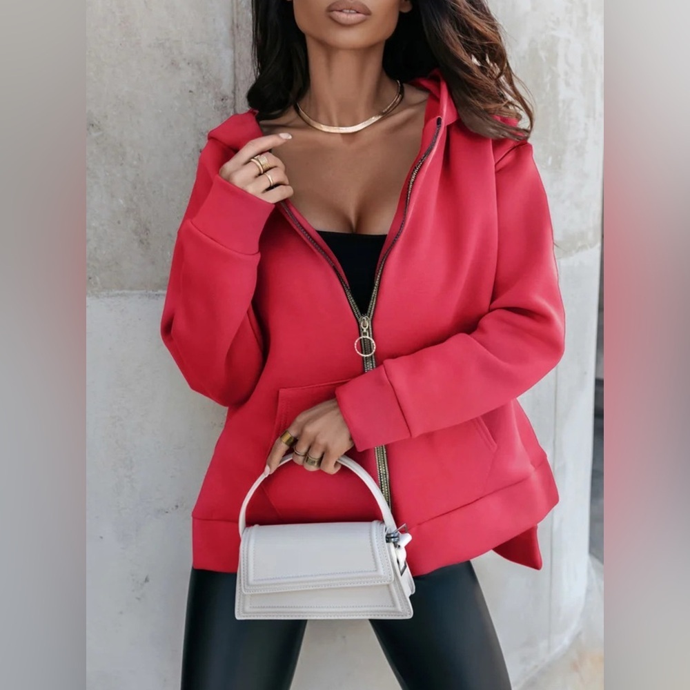 Side Slit Zip Up Hoodie